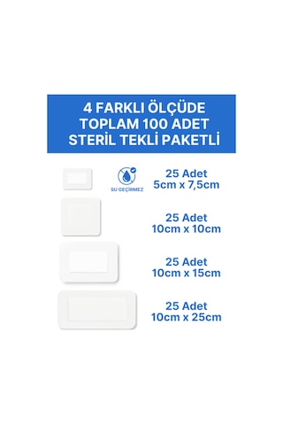 Alban Steril Şeffaf Yara Pedi, 4 Kutu Kombo Paket,poliüretan Yara Örtüsü, Steril Tekli Paketlerde 100 Adet