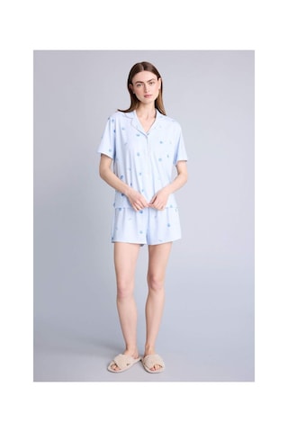 Defacto Regular Fıt Kısa Kollu 2li Softshell Pijama Takım H5459ax26smbe745 Mavi-be745