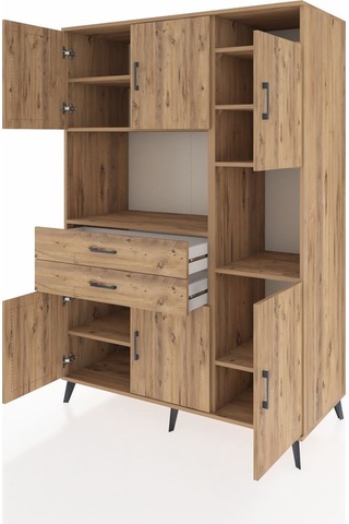 Kronos Dolap 9 Raflı 2 Çekmeceli 6 Kapaklı 132x59x195 Çam-çam/çam Atlas Çam/atlas Çam - Atlas Çam
