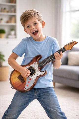 Rock Gitar 50 Cm Akort Edilebilir Oyuncak Kahverengi
