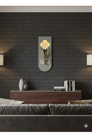 Papatya Ahşap Pilli Ledli İskandinav Tarzı Salon Duvar Rafı Modern Çiçeklik 30 X 80 Cm Çok Renkli