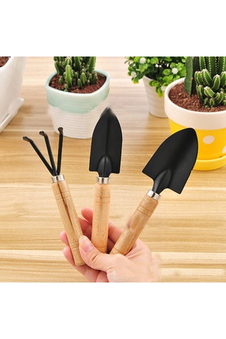 Singree 3 Parçalı Pratik Bahçe Alet Seti - Bonsai, Çiçek Ve Sukulentler İçin Dayanıklı Ahşap Saplı 112 Karakter
