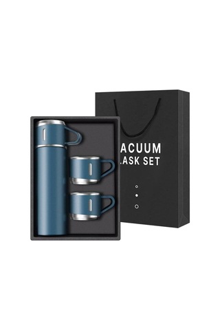 6002 Kupa Bardaklı Paslanmaz Çelik Termos Seti 500 Ml - Mavi Çok Renkli
