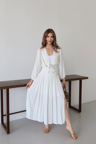 Neşeli Butik Kadın Püskül Detaylı Yırtmaçlı Bohem Takım Nbnp015 beyaz