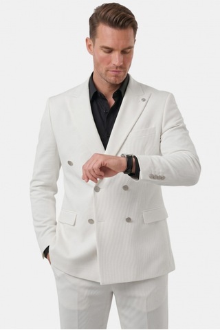 Deep Sea Deepsea Erkek Beyaz Slim Fit Kruvaze Takım Elbise Likralı Çizgili Dokulu Metal Düğmeli 2600820