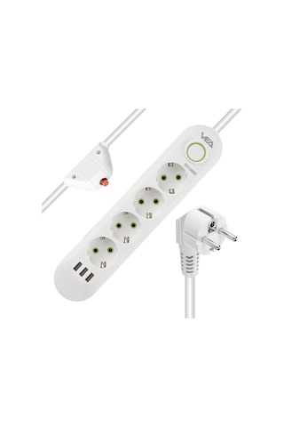Vea Va-21560 Akım Korumalı Priz 4 Lü 1.5 Metre Uzatma Kablosu 3 Usb Li Anahtarlı Priz