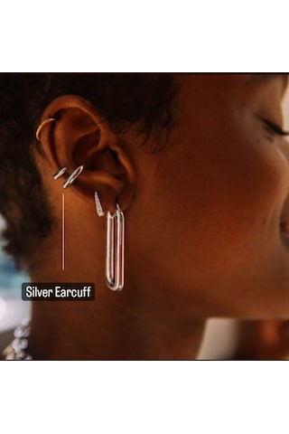 Silver Renk Delik Gerektirmeyen Düz Earcuff Kıkırdak Küpesi Renkli