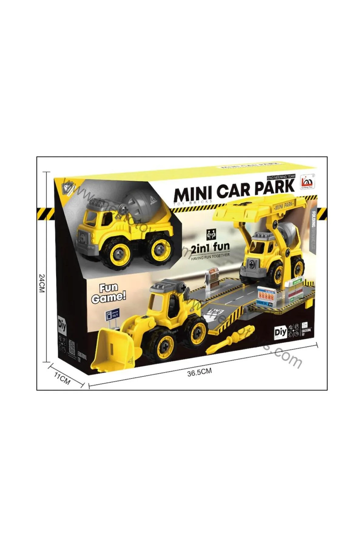 Metito Toys Sök-tak Otopark Seti, 70+ Parça, 2 Araç + 1 Otopark, Yol Silindiri Ve Beton Mikserli, 3+ Yaş Hardal Sarısı
