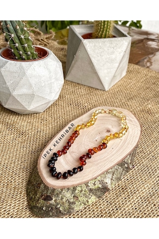 İpek Kehribar Sertifikalı Baltık DaMLa Kehribar Bebek Diş Kolyesi 0-3 Yaş Gökkuşağı Rek