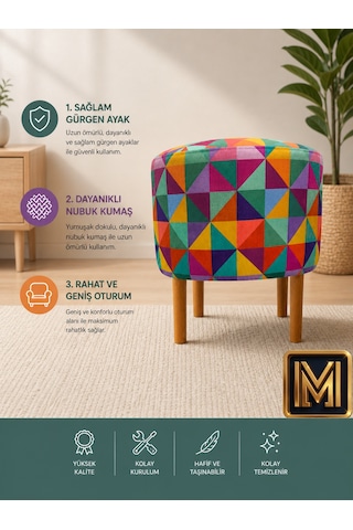 Diday Gökkuşağı Puf F Trend Puf Koltuk Puff Bench Dekoratif Bohem Doğal Gürgen Ayak Amaçlı Bahçe Balkon Çok Renkli