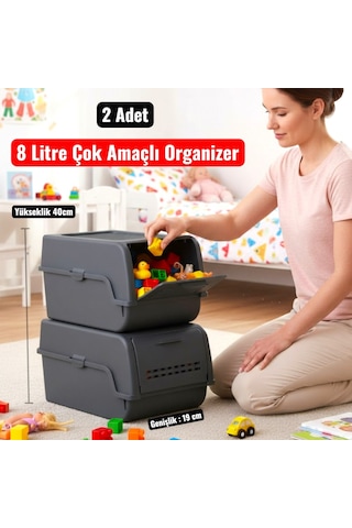 Technow Motek Mt-40 S-box 8 Litre Çok Amaçlı Organizer Düzenleyici Antrasit 2 Adet Antrasit