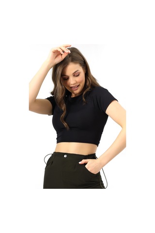 Winmoda34 Kadın Siyah Sırt Dekolteli Crop/krop Beli Lastik Dertaylı Bluz Siyah