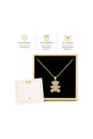 Çelik Taşlı Ayıcık Kolye Gold Teddy Bear Kadın Kolye Altın Altın Çelik Taşlı Ayıcık Kolye Gold Teddy Bear Kadın Kolye Altın Altın