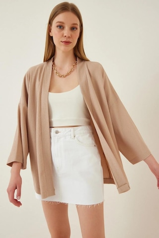 Trend Alisse Kadın Taş Bürümcük Kimono Ceket-düz Taş/bej Bej