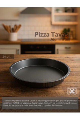 Jet's Home Pizza Tavası Alüminyum Pizza Tepsisi Yapışmaz Lahmacun Pide Tavası 24 Cm siyah