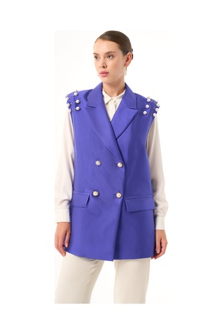 Kol Boncuklu Saks Yelek 001