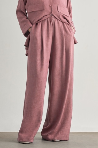 Mizalle Keten Dokulu Beli Lastikli Pudra Pembe Bol Kesim Pantolon Pudra
