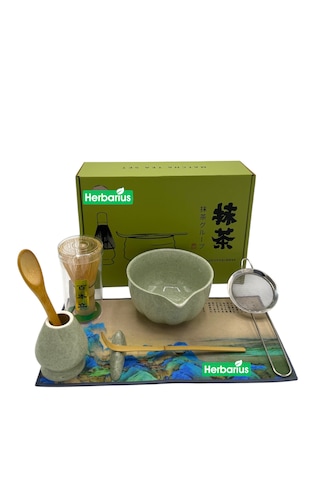 Herbarius 8 Parça Adaçayı Yeşili Renk Matcha Çayı Hazırlama Seti - Geleneksel Japon Matcha Seti