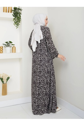 Önü Büzgülü Viskon Elbise - Kahverengi / E0130 Kahverengi