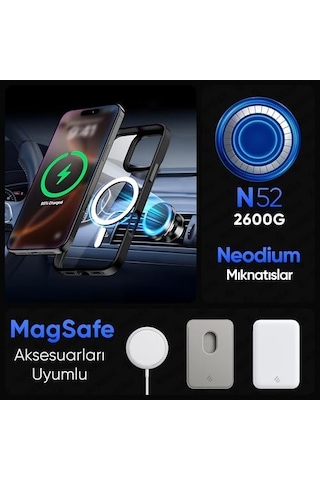 Apple iPhone 16 Pro Max İçin Super-crystal Magsafe İle Uyumlu Kılıf Arkası Kristal Berraklığında Cam Görünüm Kenarları Darbe Emici Silikon Hybrid Kılıf Siyah, 16 Pro Max