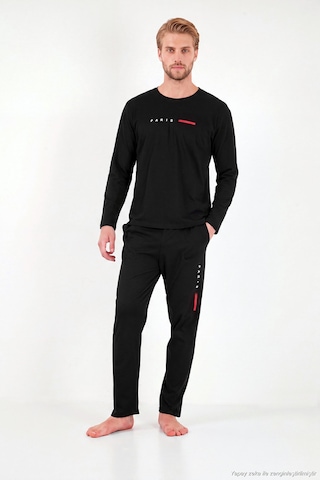 Buratti Baskılı Pamuklu Uzun Kollu Pijama Takımı Erkek Pijama Takımı 6575006 Siyah