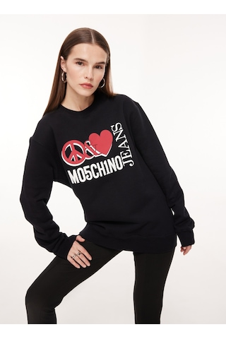 Moschino Jeans Bisiklet Yaka Baskılı Siyah Kadın Sweatshırt J1716