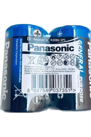 Panasonic R20Be/2Ps General Purpose Büyük Boy D Pil 2'li