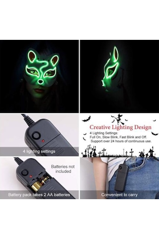 Teltree Renkli Neon Işık Maskesi: Parti, Halloween Ve Kostüm Etkinlikleri İçin Led Aydınlatmalı Yüz Maskesi Mor