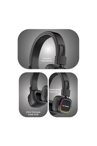 Özel Üretim Bluetooth Kulaklık Rgb Işıklı Hd12 Siyah Estetik Müzik Yumuşak