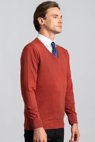 Tudors Slim Fit Dar Kesim V Yaka Pamuklu Erkek Kazak-22230 Tarçın