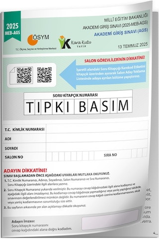 2025 Meb Ags Tıpkı Basım Çıkmış Soru Ösym Kitapçığı Tam Hali