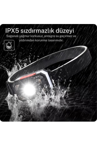 Su Geçirmez 7 Farklı Işık Moduna Sahip 800 Mah Lityum Pilli Kafa Feneri Siyah