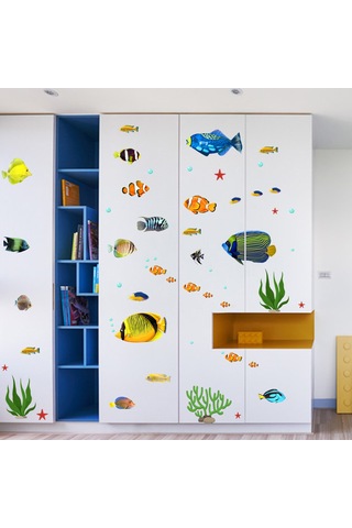 Gajeena Renkli Tropikal Balık Duvar Çıkartması - Çocuk Odası Ve Banyo Dekoru 2 Adet Çok Renkli