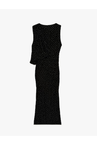 Koton Slim Fit Kolsuz Yuvarlak Yaka Uzun Taşlı Elbise Siyah 6sak80052fk Siyah