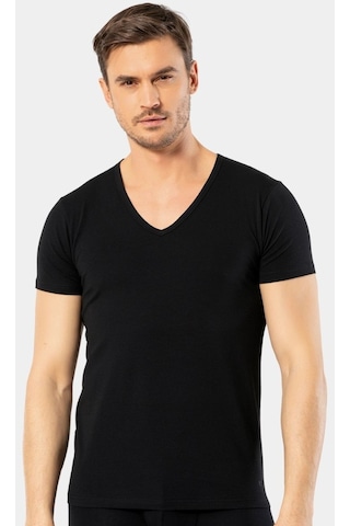 Cacharel Erkek Derin V Yaka Likralı T-shirt 1306/siyah 001