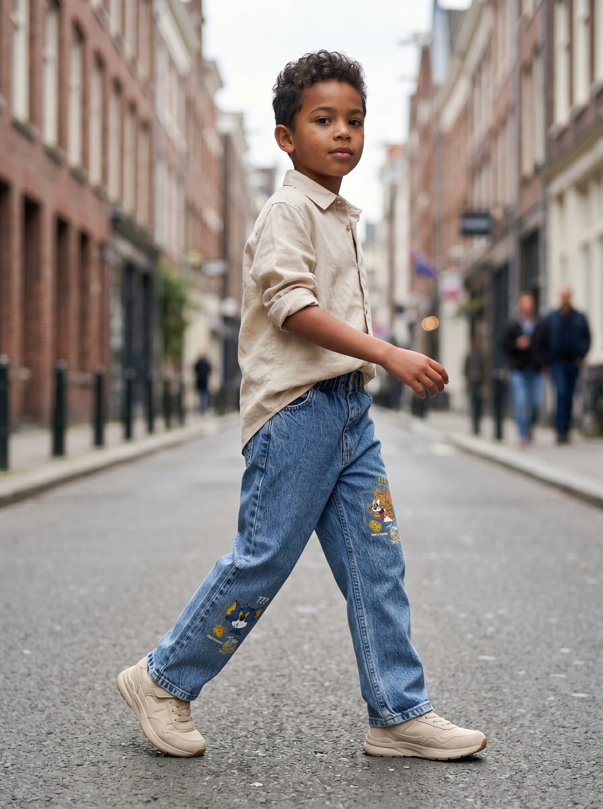 Kaizer Jeans Kar Yıkama Tom Desenli Çocuk Pantolonu Mavi