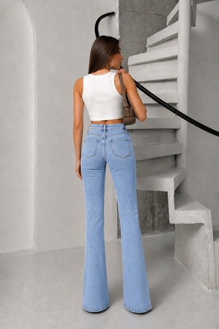 Bluemarlin Buz Kar Likralı Esnek Paça Yırtmaçlı İspanyol/flare Denim Pantolon Buz Kar
