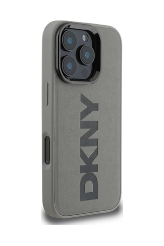 Apple iPhone 16 Pro Max Uyumlu Kılıf Dkny Lisanslı Magsafe Şarj Özellikli Pu Deri Plain Kapak Gri