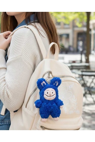 Büyük Labubu Amigurumi Anahtarlık El Örgüsü 16 Cm Anahtarlık & Çanta Süsü Lacivert