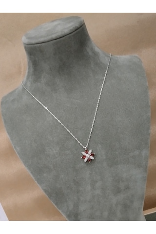 925 Ayar Gümüş Rengarenk Papatya Model Kolye Gümüş