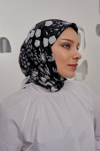 Afvente Çiçek Desen Siyah Soft - Pamuk Eşarp