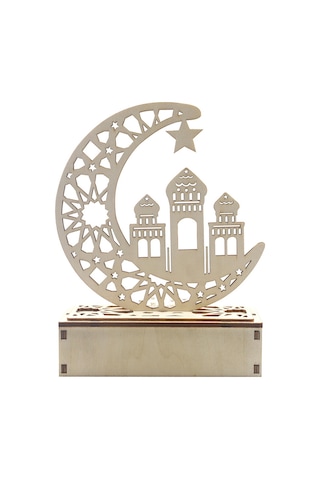 Shineyee Ahşap Ay Şekilli Ramazan Bayramı Dekorasyonu, Led Işıklı, Ev Dekoru Ve Gece Lambası, Pil Dahil Değil