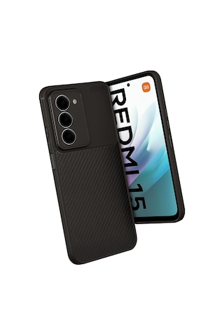 Xiaomi Redmi 15 4g Uyumlu Kılıf Karbon Tasarım Kamera Korumalı Silikon Telefon Kılıfı Kapak Siyah
