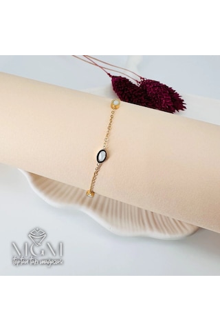 Gold Sedef Taşlı Çelik Bileklikler 16+5 Cm Uzatma Payı - Kbl0100 Çok Renkli