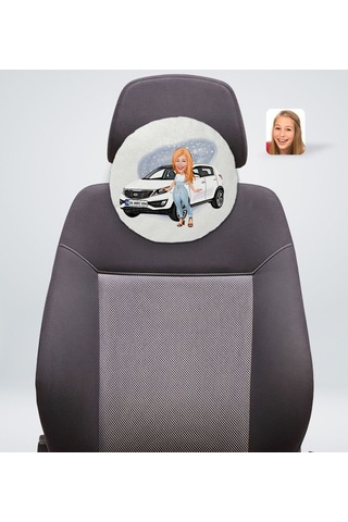 Kişiye Özel Plakalı Kadın Kia Sportage Karikatürlü Yuvarlak Araç (503988982)