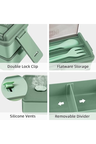 Xurunkeji Yetişkinler Ve Çocuklar İçin Bento Öğle Yemeği Kutusu, Sızdırmaz Yemek Hazırlama Porsiyon Kontrol Kutuları, Bölmeli İnce Kap Stili Yeşil