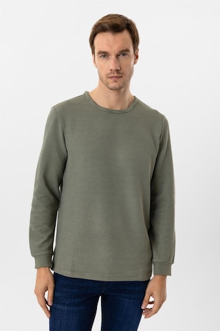 Süvari Yeşil Slim Fit Armürlü Bisiklet Yaka Triko Kazak