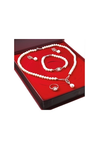 Chavin Inci Rose Gümüş Kolye Küpe Bileklik Yüzük Takım Set Ds45