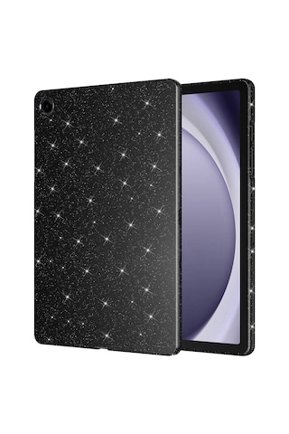 Samsung Galaxy Tab S10 Lite / S10 Fe / S9 Fe 10.9 Uyumlu Simli Parlak Koton Tablet Kılıf Standlı Koruyucu Kapak Siyah