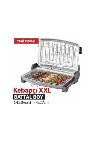 Taner Kebapçı XXL Battal Boy Çift Telli Elektrikli Et Ve Balık Izgarası 44 x 27 CM 1450 W